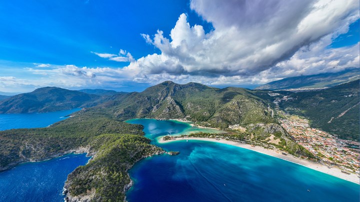 Overhead view of  The Turquoise Coast in Turkey on a sunny day