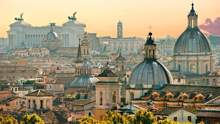 A view of Rome at sunset
