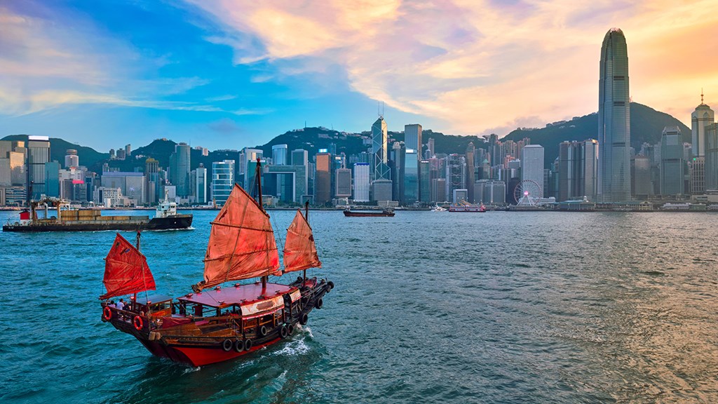 A boat in the harbour in Hong Kong